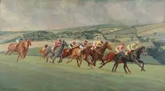 V. Berwyn Jones, The First Furlong' (Horse Racing Scene), 1940, oil on board