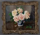 John Codner, Still Life with Roses in a Vase, oil on board