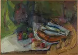 Frank J. Walter, Still Life with Fish, oil on board