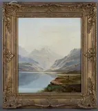 Charles Leslie, Highland Landscape with Figures on the Bank of a Loch, 1873, oil on canvas