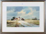 Denis Pannett, The Washing Line, Suffolk (View of a Farmstead), watercolour