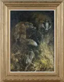 Mick Cawston, Badger, Fox and Rabbit, oil on canvas-board