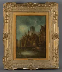 Wilhelm Hermann, View of a Continental Quayside, oil on panel