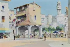 Cecil R. D'Oyly-John, A Corner of the Piazza della Signoria, Firenze, Italy, oil on canvas