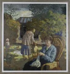 Bernard Dunstan, In the Garden, oil on board