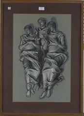 Hans Feibusch, Cartoon for the Mural at the Civic Centre at Newport with Three Figures, charcoal