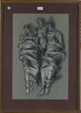 Hans Feibusch, Cartoon for the Mural at the Civic Centre at Newport with Three Figures, charcoal