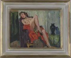 Lucian Lupinski, Reclining Female Nude, oil on canvas laid on board