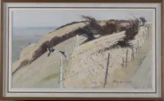 John Armstrong, Downland View with Two Magpies, oil on board