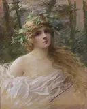 Frédérique Vallet-Bisson, Portrait of a Young Woman with Holly in her Hair, pastel