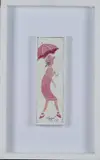 Lady wearing a Pink Dress holding a Pink Umbrella by Simeon Stafford, oil on board, sold Nov 2018