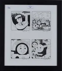 Timothy Marwood, Illustrations with an Engine Driver, Thomas, Bill and Ben, from 'Thomas the Tank Engine and Friends, four pen and inks on a single leaf