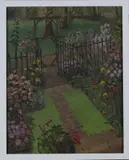 Charles Wollaston, Summer Garden with Open Gate and Flower Border, oil on canvas