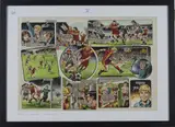 Mike White, Cartoon Strip from Roy of the Rovers, ink with watercolour and gouache