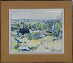 Emile Viegers, Landscape with Houses and Trees, oil on board
