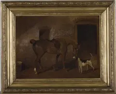 George Wright, Horse and Dog in a Stable Interior, oil on canvas