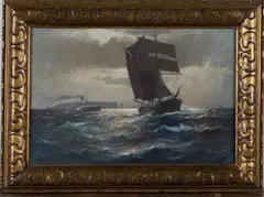 Franz Müller-Gossen, Moonlit Maritime Scene with Steam and Sailing Vessels, oil on canvas