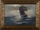 Franz Müller-Gossen, Moonlit Maritime Scene with Steam and Sailing Vessels, oil on canvas