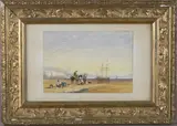 David Cox, Coastal Scene with Figures and Sailing Vessel, 1828, watercolour