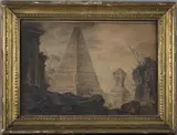 Jean-Laurent Legeay, Capriccio Scene with Figures amongst Classical Ruins, watercolour