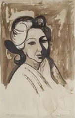 Edward Wolfe, Jules Kamer' (Portrait of a Lady), 1958, ink and watercolour