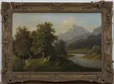 Carl Gustav Wegener, Alpine Valley with Figure on a Path beside a River, oil on canvas