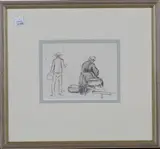 Roger Fry, Figures in a Dutch Market, pencil