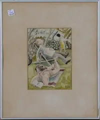 Michael Coulter, Reading on the Lawn, watercolour
