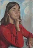 Leonard John Fuller, Half Length Portrait of a Lady wearing a Red Jumper, oil on canvas