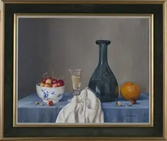 James Noble, Still Life with Cherries, Orange and Wine, oil on canvas