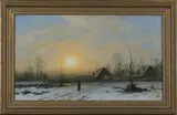 Frederick William Meyer, Winter Landscape with Figure and Houses at Sunset, 1886, oil on canvas