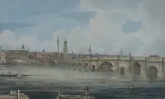 Gideon Yates, View of the West Side of London Bridge, 1828, watercolour