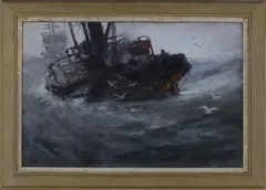 Ernst Dade, Paddle Steamer in Rough Seas, watercolour with gouache