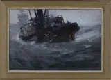 Ernst Dade, Paddle Steamer in Rough Seas, watercolour with gouache