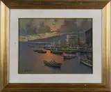 Fortunato Fontana, Tramonto in Costiera, oil on board
