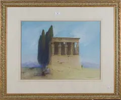 Arild Rosenkrantz, View of a Temple, possibly Erechtheum, Greece, pastel and chalk
