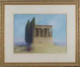 Arild Rosenkrantz, View of a Temple, possibly Erechtheum, Greece, pastel and chalk