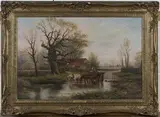 Joshua Renshaw, Landscape with Horse and Cart crossing a Stream, oil on canvas