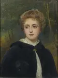 Charles Sillem Lidderdale, Portrait of a Young Woman wearing a Black Cape in a Forest Setting, oil on board