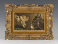 Antonio Milone, Head Studies of a Cow and Donkey, oil on panel