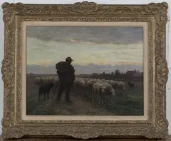 Ferdinand Chaigneau, Sunset' (A Shepherd and his Flock), oil on panel