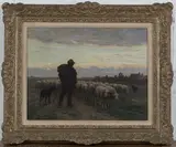 Ferdinand Chaigneau, Sunset' (A Shepherd and his Flock), oil on panel