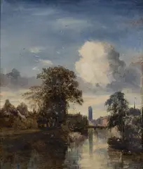 Dutch River Scene, probably the Amstel by Jules Dupré, mid/late 19th century oil on board, sold Sep 2018