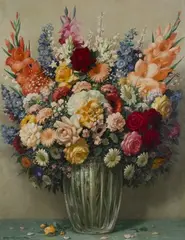 Gaston Albert Lavrillier, Mixed Flowers in a Vase, oil on canvas
