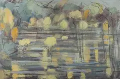 Richard Robbins, Landscape with Trees and Water, oil on canvas