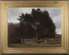John Buxton Knight, Drawing Cover' (Landscape with Huntsman and Hounds), oil on canvas