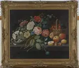 P. Elliott, Still Life with Basket of Fruit, Flowers and Nest, 1818, oil on canvas