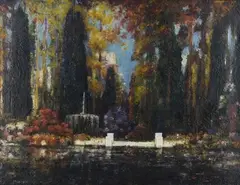 Garden Scene with Fountain by Thomas Edwin Mostyn, oil on canvas, sold Jun 2018