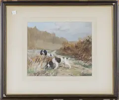 Reuben Ward Binks, By the Roadside' (Two Spaniels in a Landscape), watercolour and gouache