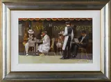 John Haskins, Lunch at Café Rosso, oil on board